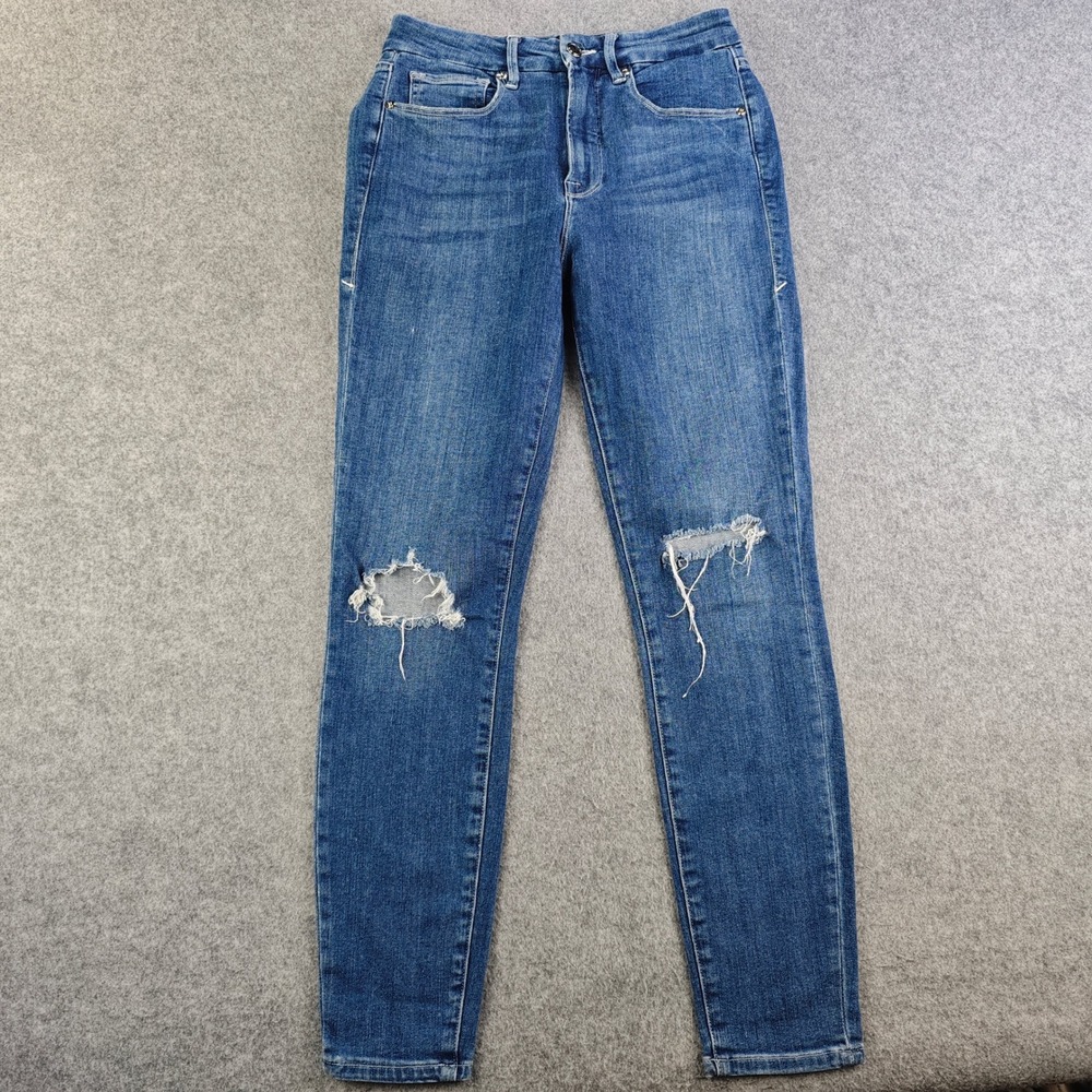 Good American Good Waist Skinny Jeans Womens 2/26 Blue Distressed Stretch Denim
